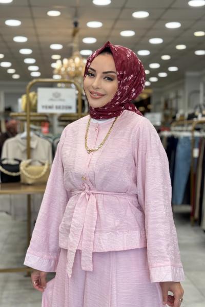 22872 Üstü Fisto Nakışlı Takım Pembe