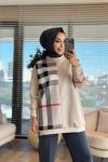 24061 Sol Taraf Kare Desenli Tunik Bej