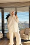 24250 Ön Dikiş Detaylı Ferm.Kapşonlu Tunik Ekru