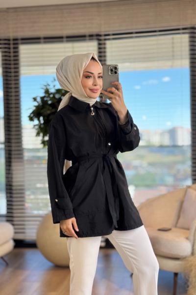 24304 Sağ Tarafı Parçalı Cepli Gömlek Siyah