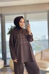 24360 Önü Nakış Detaylı Tunik Kahve