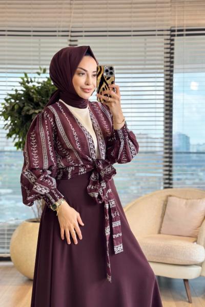 24422 Çiçek Desenli Bağlamalı Kimono Bordo