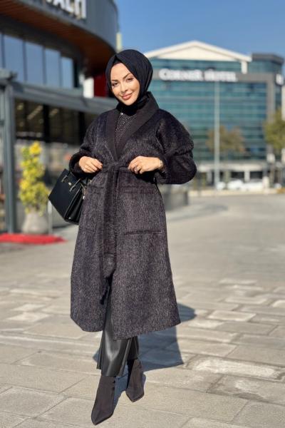 2498 Saçak Uzun Hırka Siyah