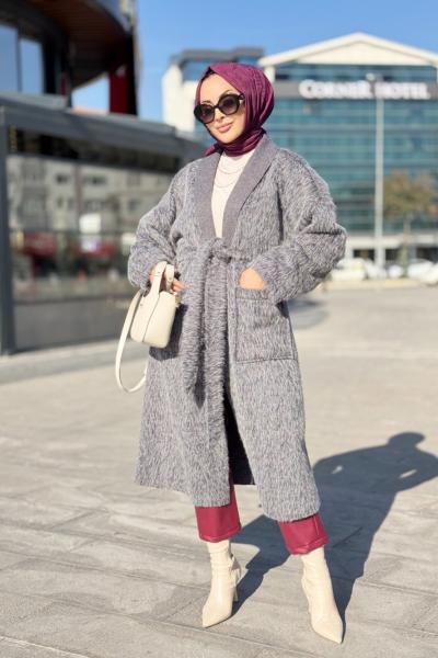 2498 Saçak Uzun Hırka Antrasit