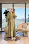 24EL147 V Yaka Patı Düğmeli Düz Elbise Haki