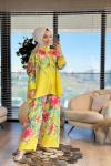 24TK567 Büyük Çiçek Desenli Takım Sarı