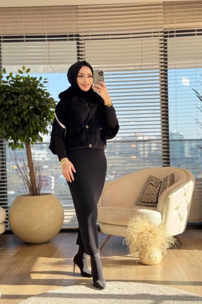 24W2028 Venüs Peluş Ceket Siyah