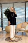 25004 Eteği Oval Sıfır Yaka Triko Tunik Siyah