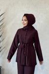 250337 Beli Kuşaklı Şık Pantolonlu Takım Bordo