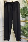 25080 Paçası Çıtçıt Manşetli Pantolon Siyah
