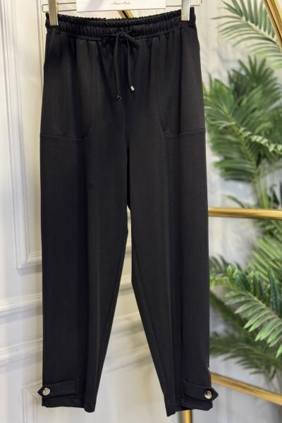 25080 Paçası Çıtçıt Manşetli Pantolon Siyah