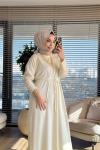 25196 Taş Detaylı Triko Elbise Ekru