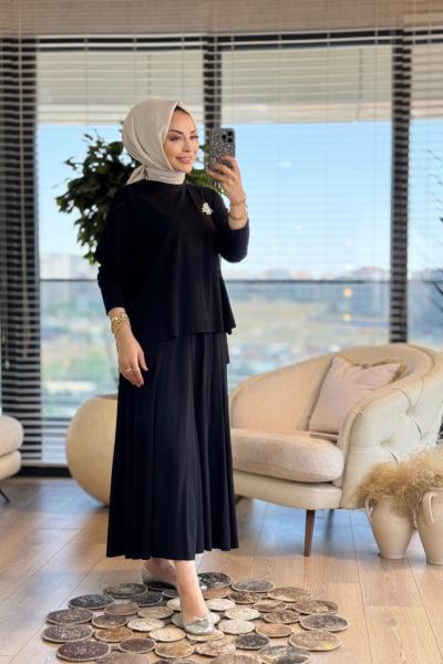25425 Etegi Dikiş Detaylı Takım Siyah