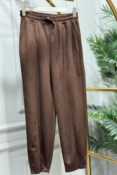 25551 Beli Lastikli Paçası Dikişli Pantolon Kahve