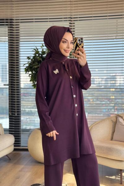 2560 Hırkalı Triko Takım Mürdüm