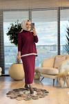 257 Omuzu İncili Dantelli Triko Etekli Takım Bordo