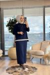 257 Omuzu İncili Dantelli Triko Etekli Takım Lacivert