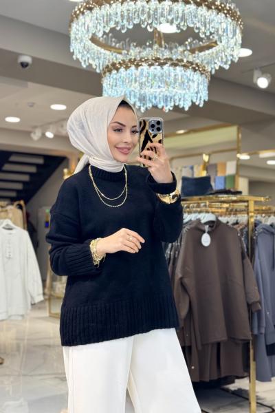 2572 Bisiklet Yaka Triko Kazak Siyah