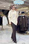 2574 Asimetrik Triko Tunik Ekru
