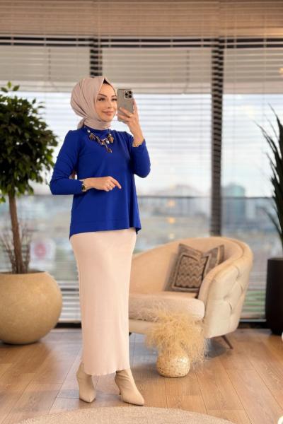 25K902 Düz O Yaka Kazak Saks