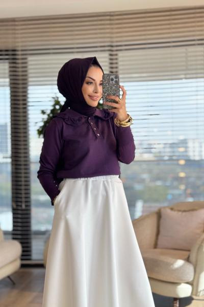 260 Dantelli Bebe Yaka Triko Tunik Mürdüm