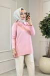 260 Dantelli Bebe Yaka Triko Tunik Pembe
