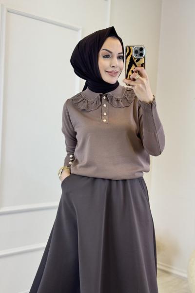 260 Dantelli Bebe Yaka Triko Tunik Vizon