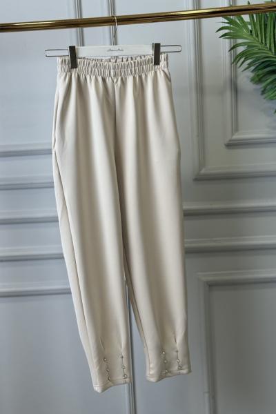 26027 Paçası Taşlı Pantolon Bej