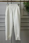26027 Paçası Taşlı Pantolon Ekru