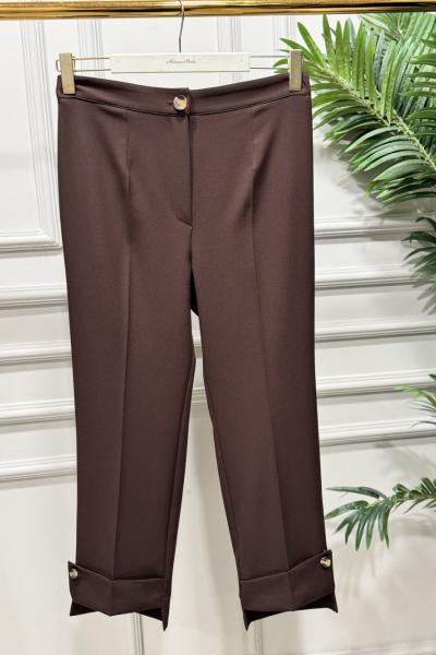 26065 Paçası Kalın Parçalı Pantolon Kahve