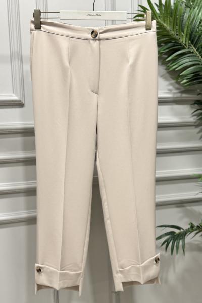 26065 Paçası Kalın Parçalı Pantolon Bej