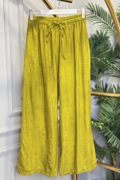 26090 Batik Gofre Bol Paça Pantolon Yağ Yeşili