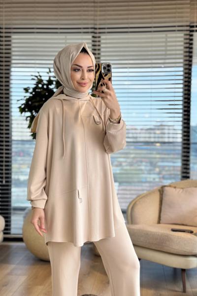 26605 Efsun Kapşonlu Oshyo Takım Bej