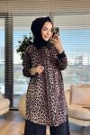 26611 Leopar Desenli Fermuarlı Kap Siyah Kahve