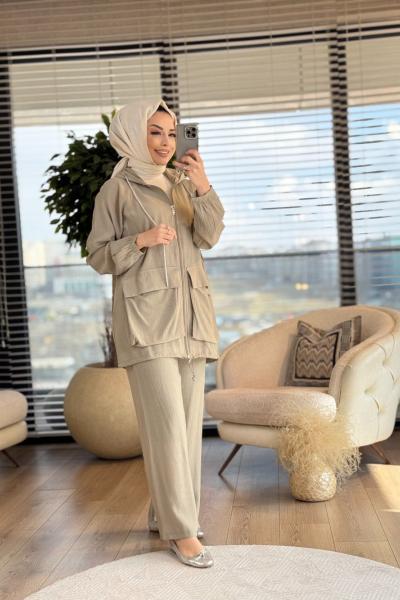 2674 Simli Kordon Detaylı Takım Haki