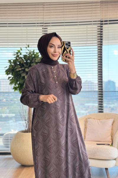26847 Kendinden Desenli Elbise Vizon