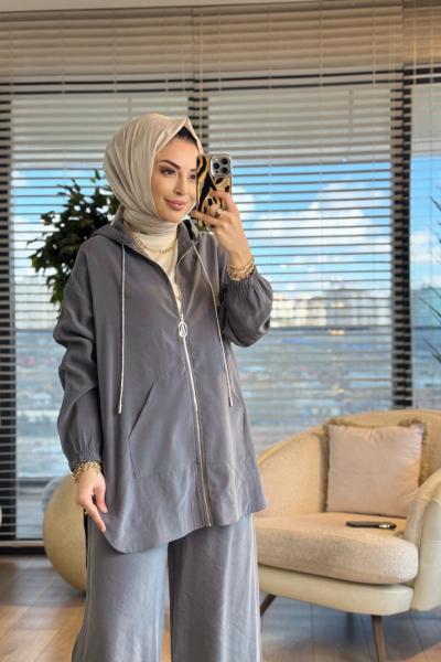 26YT620 Kanguru Cepli Kapşonlu Takım Petrol