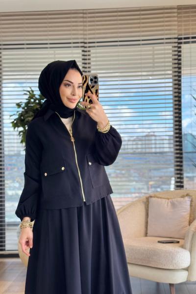 26YT621 Ön Cep Ve Fermuarlı Etekli Takım Siyah