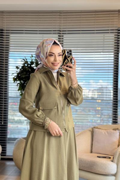 26YT621 Ön Cep Ve Fermuarlı Etekli Takım Haki