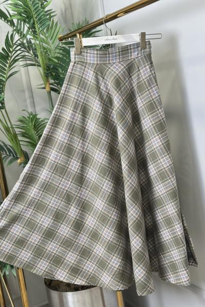 27019 Ekose Uzun Etek Yeşil