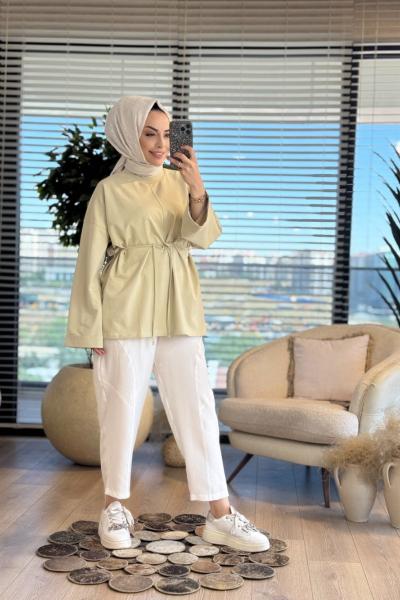 2755 Dikiş Detaylı Yırtmaçlı Sweat Yeşil