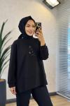27QW1000 Önü Kuş Nakışlı Sweat Siyah