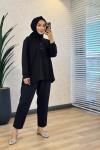 27QW1000 Önü Kuş Nakışlı Sweat Siyah