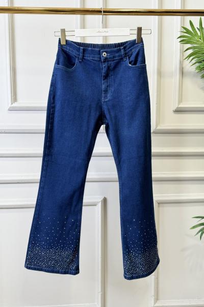 2802 Kot Paçası Serpme Taşlı Pantolon Lacivert
