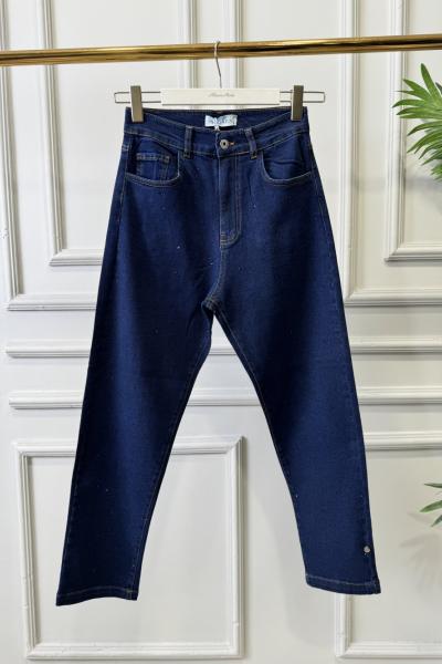 2804 Üstü Serpme Taş Baskılı Kot Pantolon Koyu Lacivert