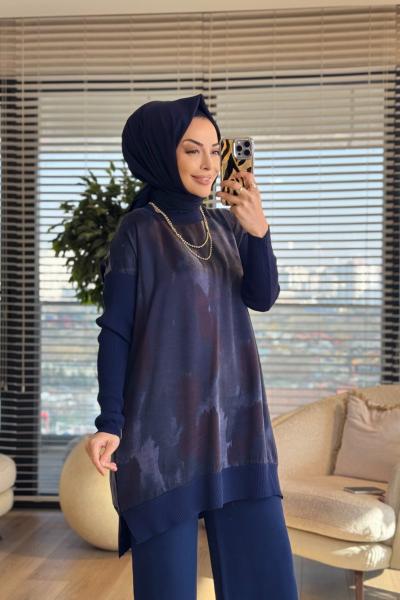 281 Kupra Desenli Tunik Lacivert