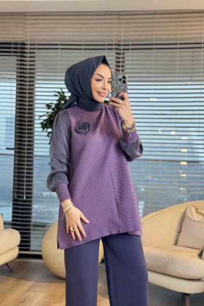 285 Kolları Kumaş Güllü Tunik Gül