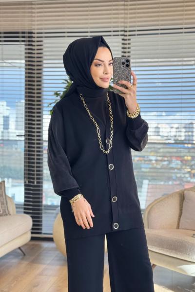 288 Kupra Kumaş Kol Hırka Siyah