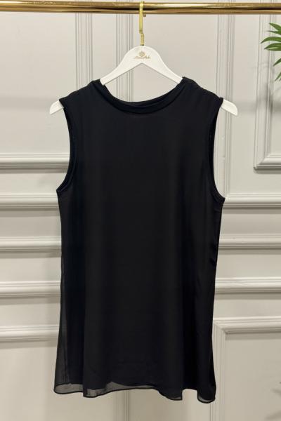 3029 Önü Şifon Detaylı Kolsuz İçlik Siyah