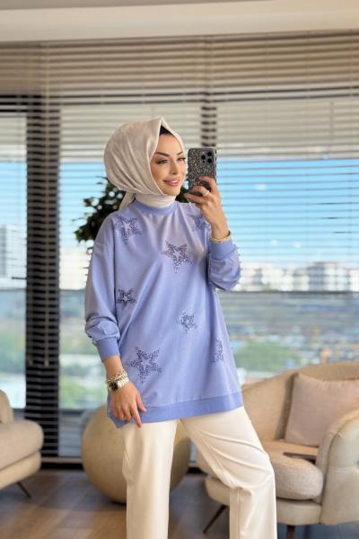 3052 Yıldız Motifli SweatShirt Bebe Mavi